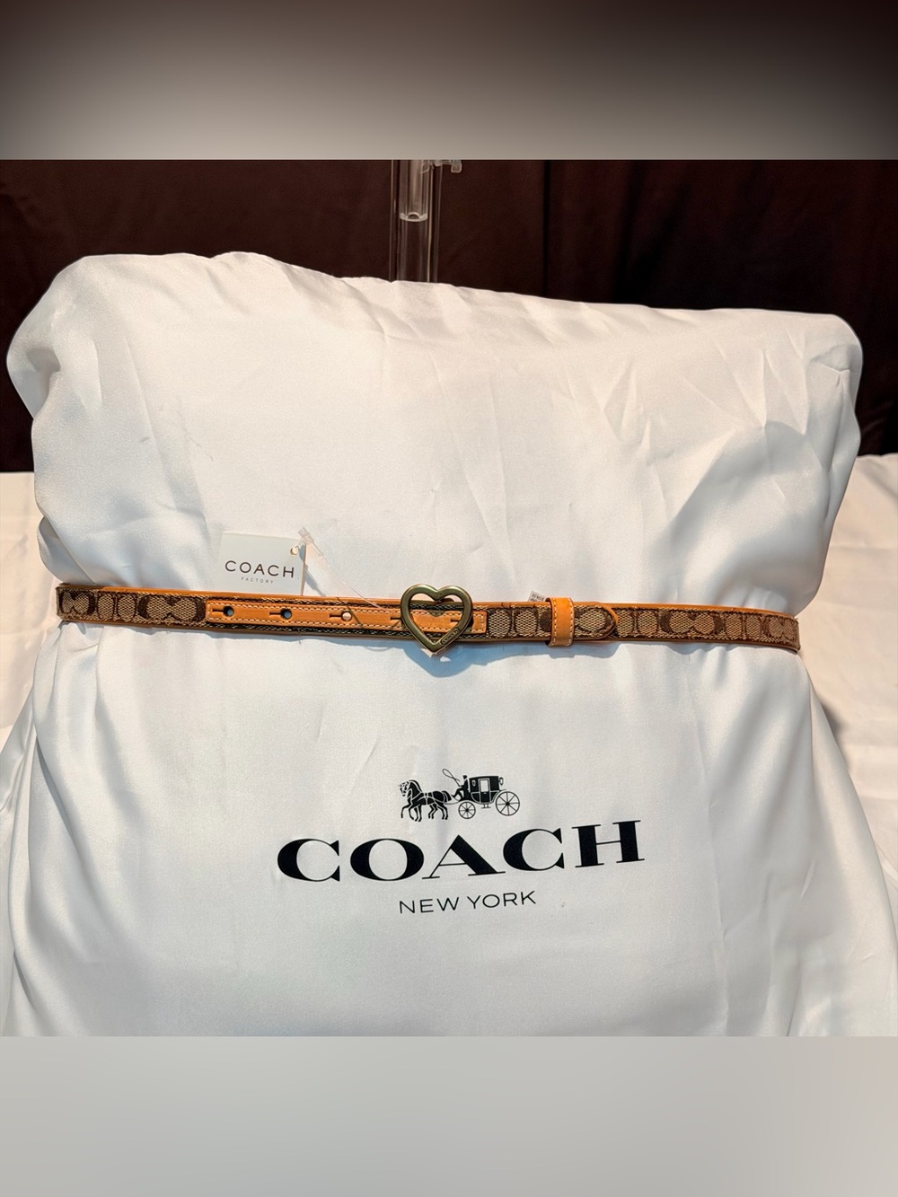 Vintage Coach 2004 Mini Signature Heart Buckle Belt -Med #3539 Made in Italy NWT